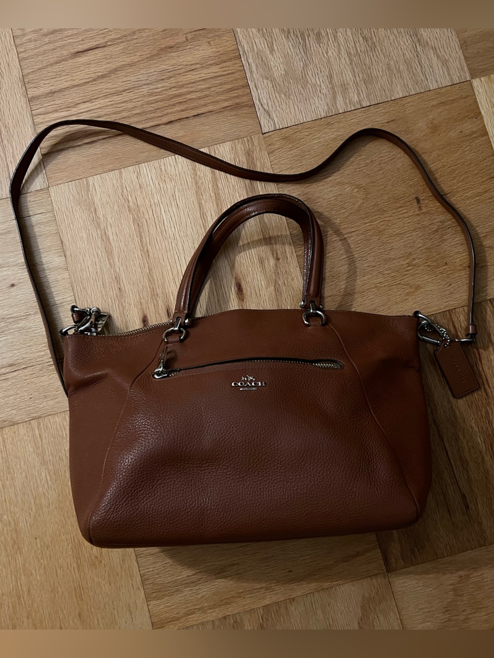 Coach Brown Pebbled Leather Prairie Satchel with Crossbody Strap 34340